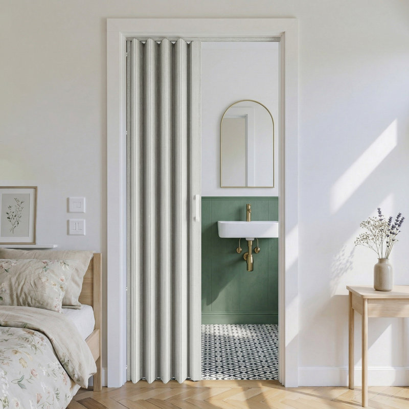 Porte accordéon à double couche en PVC / vinyle, Blanc, 48 po x 80 po