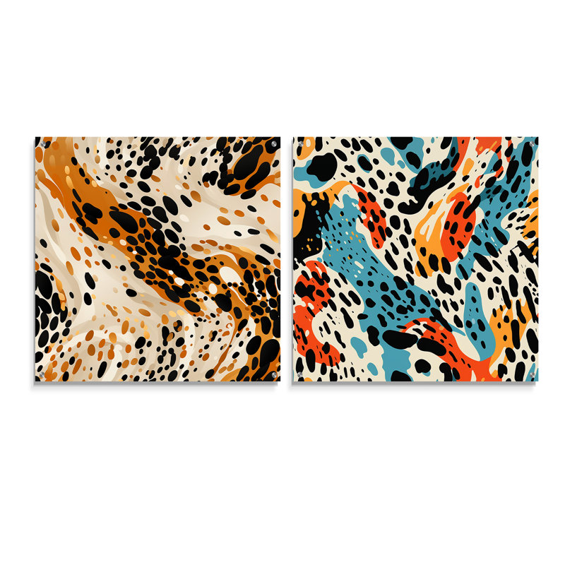 Louann - Ensemble de 2 reproductions d'art abstrait en acrylique sur verre, H 16 po x l 33 po