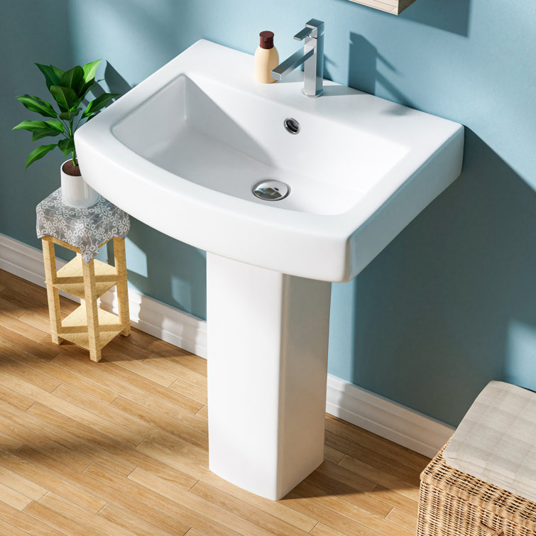 22" W x 17" D Pedestal Bathroom Sink Rectangular Vitreous China with Single Faucet Hole and Overflow