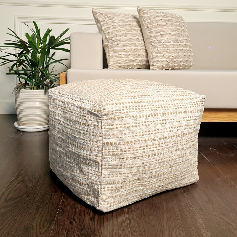 Housse de repose-pieds Felda, Mélange de coton beige / blanc cassé