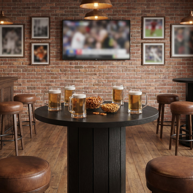 31.5" Round Bar Height Pub Table with Metal Foot Ring, Black