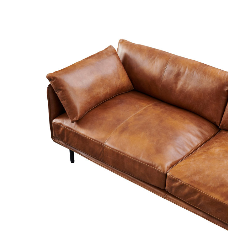 84'' Leather Sofa, Light Brown Genuine Leather