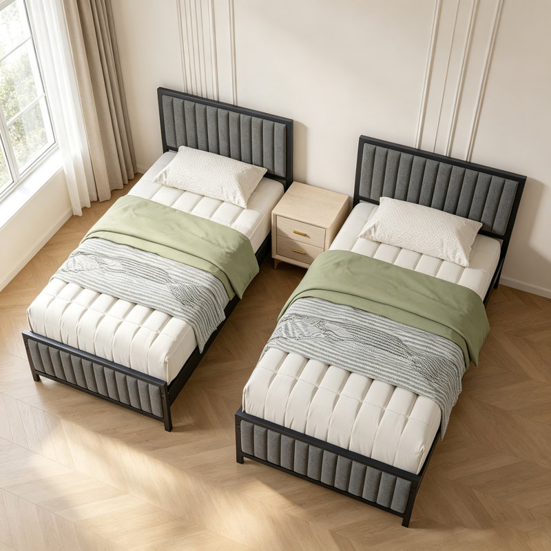 Single Size Upholstered Bed Frames With Soft Padded Headboards, Modern Platform Beds With Heavy-Duty Metal Slat Support, No Box Spring Needed, Easy To Assembly