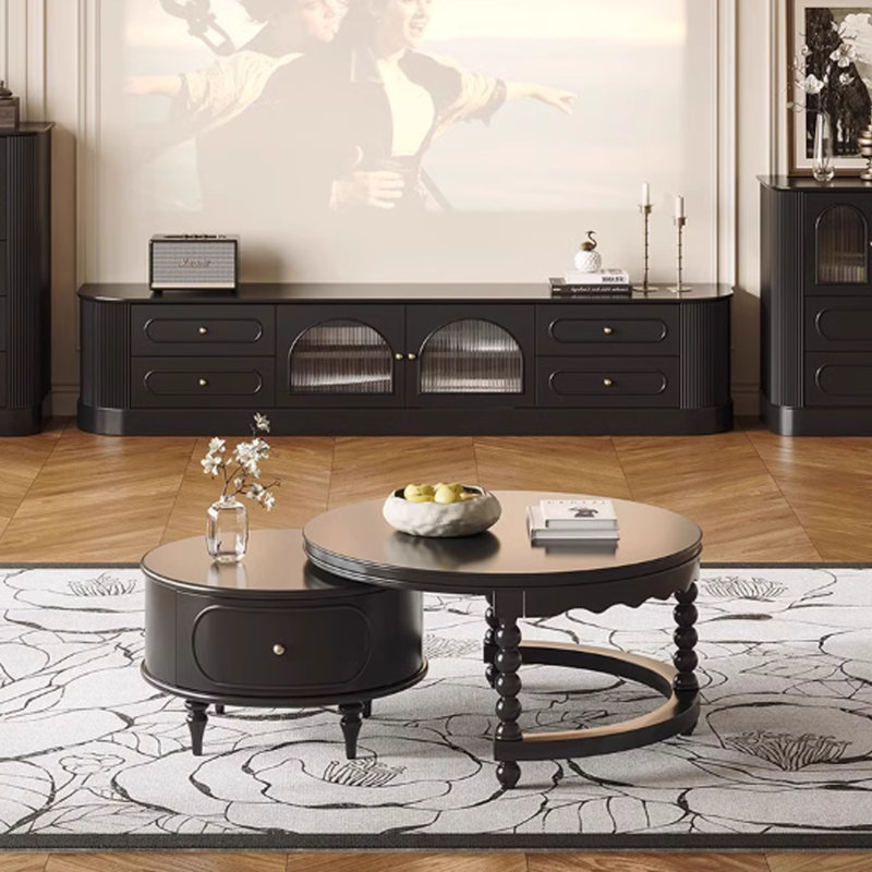 Table basse en bois massif avec meuble télé