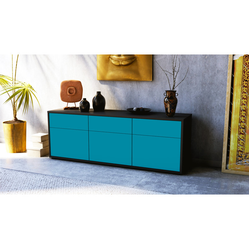 Wynkoop Unfinished TV Stand for TVs up to 60", Turquoise / Matte Anthracite