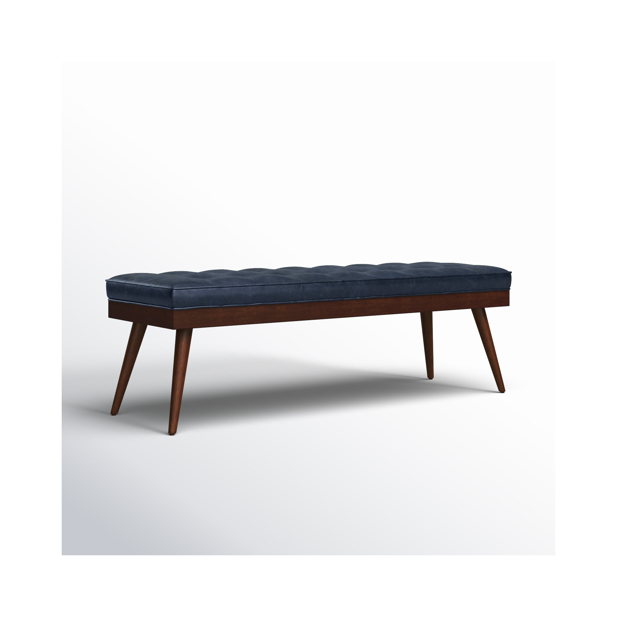 Luca Full-Grain Italian Genuine Leather Bench, Midnight Blue