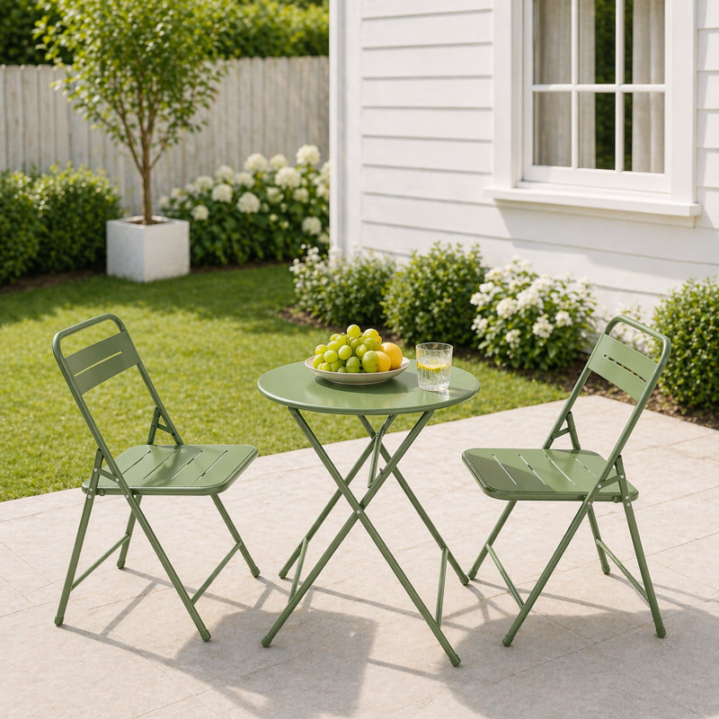 Ensemble bistro d'extérieur pliable 3 pièces toutes saisons avec table, Vert