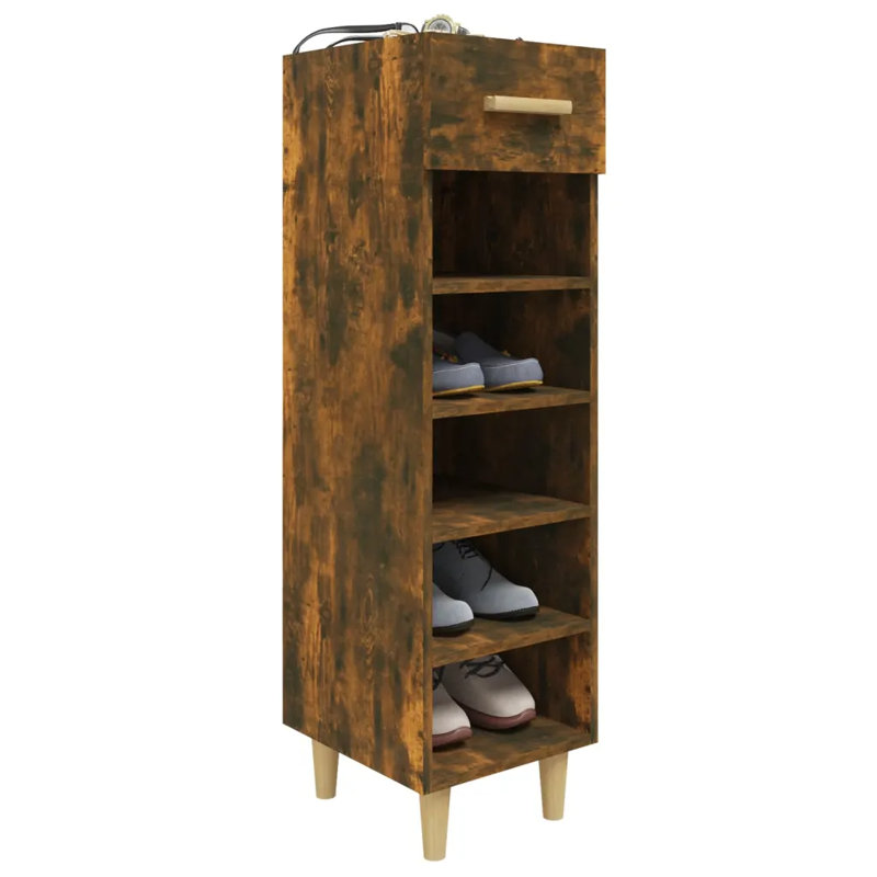 5 Pair Shoe Storage Cabinet, Smoked Oak