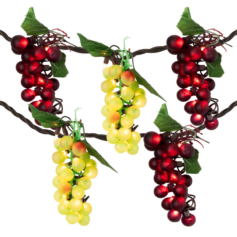 5-Count Red and Green Grape Cluster String Light Set 8ft Brown Wire