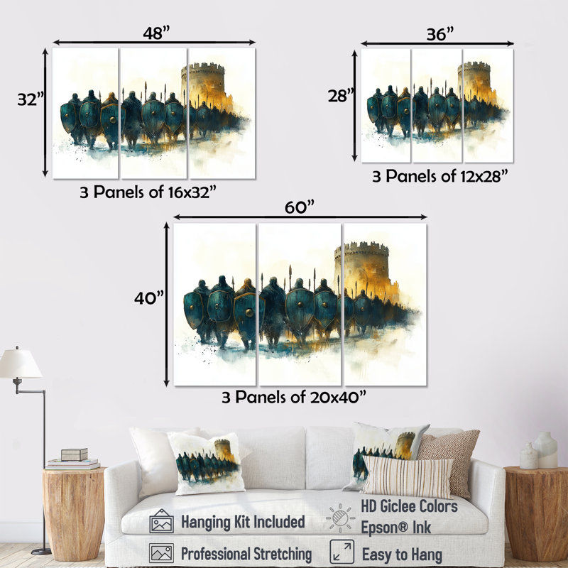 Vikings Shield Wall Stronghold - ensemble d'art mural d'art Vikings, Toile tendue, H 40 po x l 60 po x P 1 po