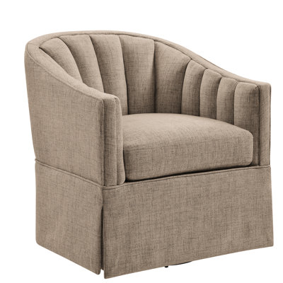 Élégante chaise d'appoint pivotante à jupe avec tissu texturé doux comme du chanvre, pivotant à 360 degrés, siège à ressorts hélicoïdaux et 4 options de couleur telles que corail, aucun assemblage requis.
