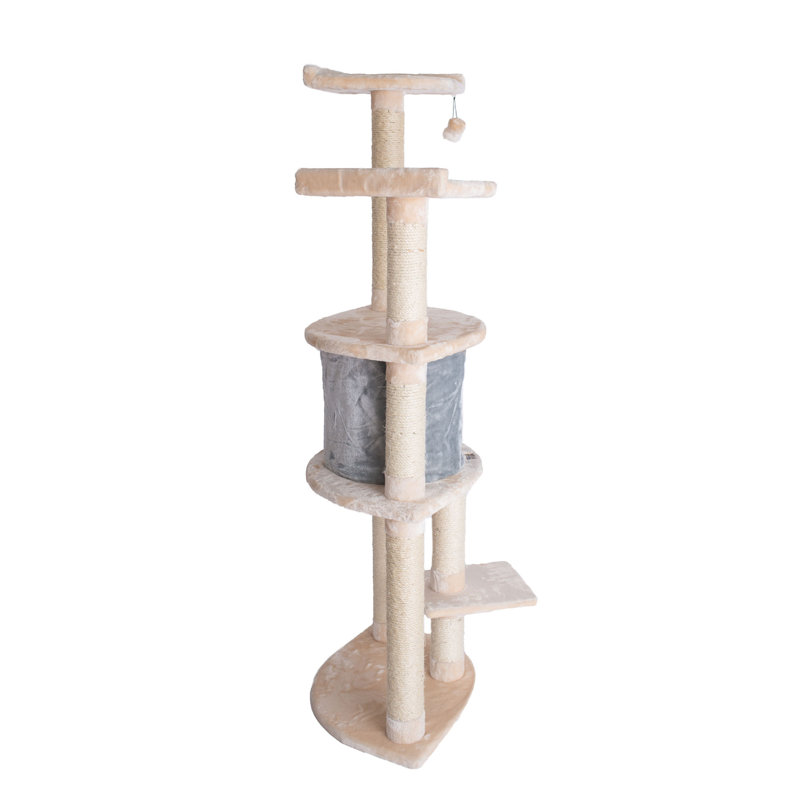 Blanched Almond 64" Freestanding Cat Tree with Sisal Posts