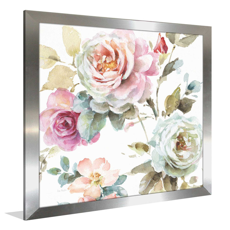 «Beautiful Romance V», reproduction de peinture à l'aquarelle, H 21,5 po x l 21,5 po x P 0,75 po, Encadrement argenté