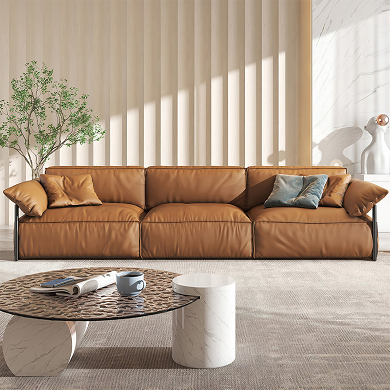 Canapé modulaire orange en cuir véritable, 4, H 33,46 po x l 122,05 po x P 40,16 po