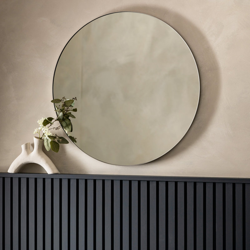 Aguon Metal Flat Wall Mirror, Silver, 60" x  0.4" , Round