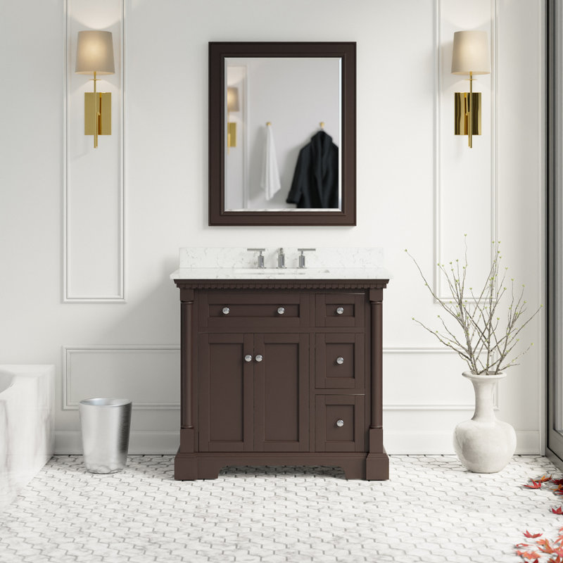 Ensemble de meuble-lavabo simple 36 po Fossen, Chocolat, Marbre d'ingénierie