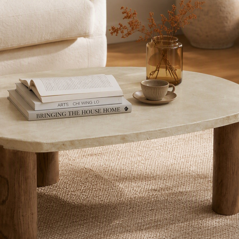 Table basse, 16.11" H x 34" W x 34" D, Oak, Concrete