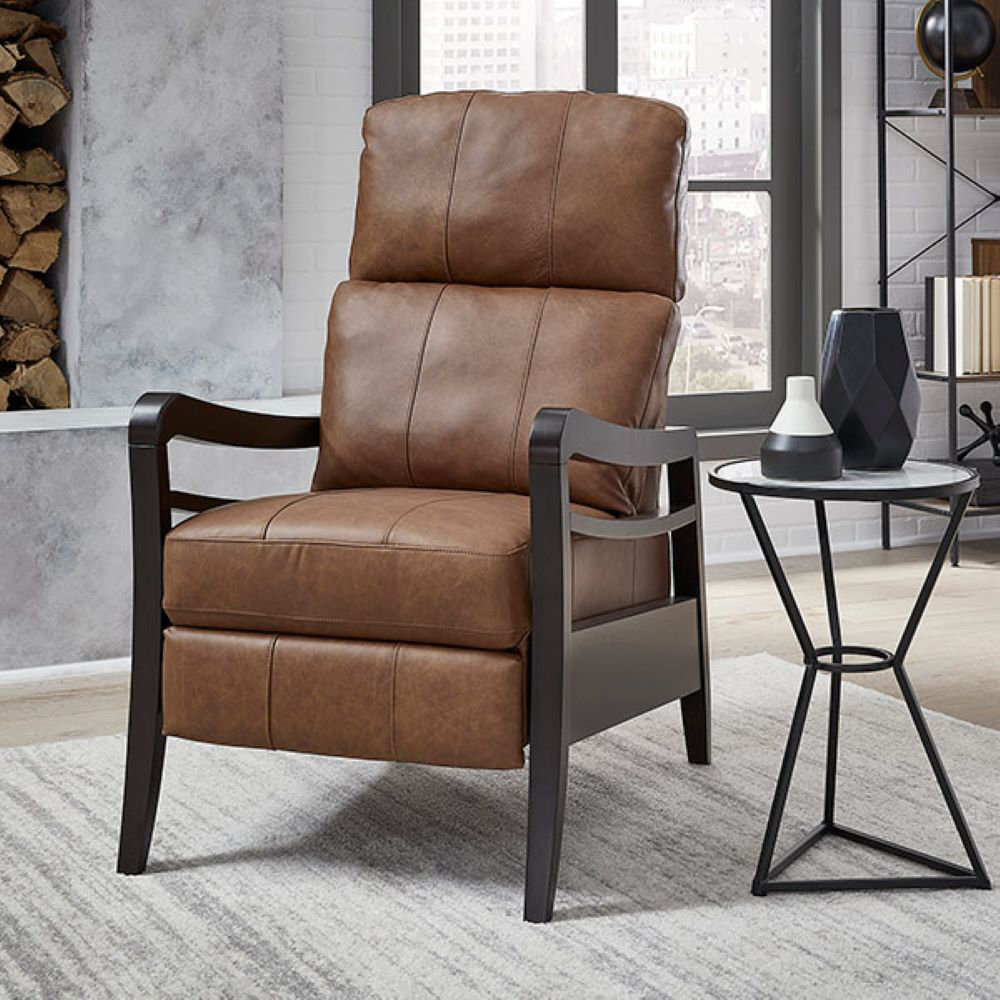 Gracelyn 3 Way Manual Leather Recliner, Mink Full Grain Leather, Espresso, Manual