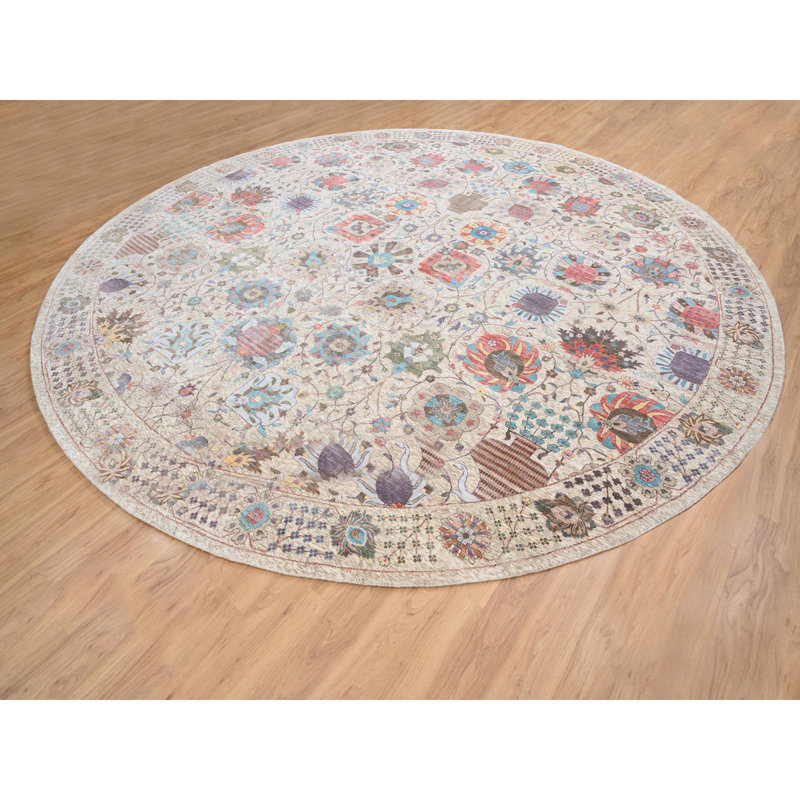 Tapis coloré en soie noué à la main 14 pi 1 po x 14 pi 1 po 6D603ABC99AD4922AC96AF60A3F26E74