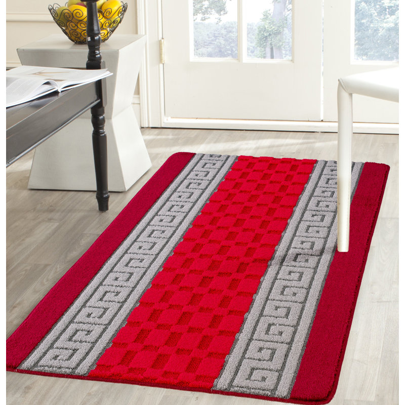 Maci Non-Slip Striped Indoor Doormat, Rectangle W60 x L220 cm, Red/Grey