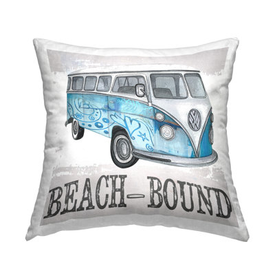 Beach Bound Vacation Retro Bus Printed Throw Pillow Design By Karen Smith