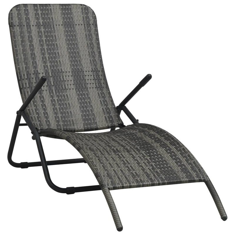 Sun Lounger Grey PE Rattan Powder-Coated Steel Outdoor Patio Lounger Durable Stylish