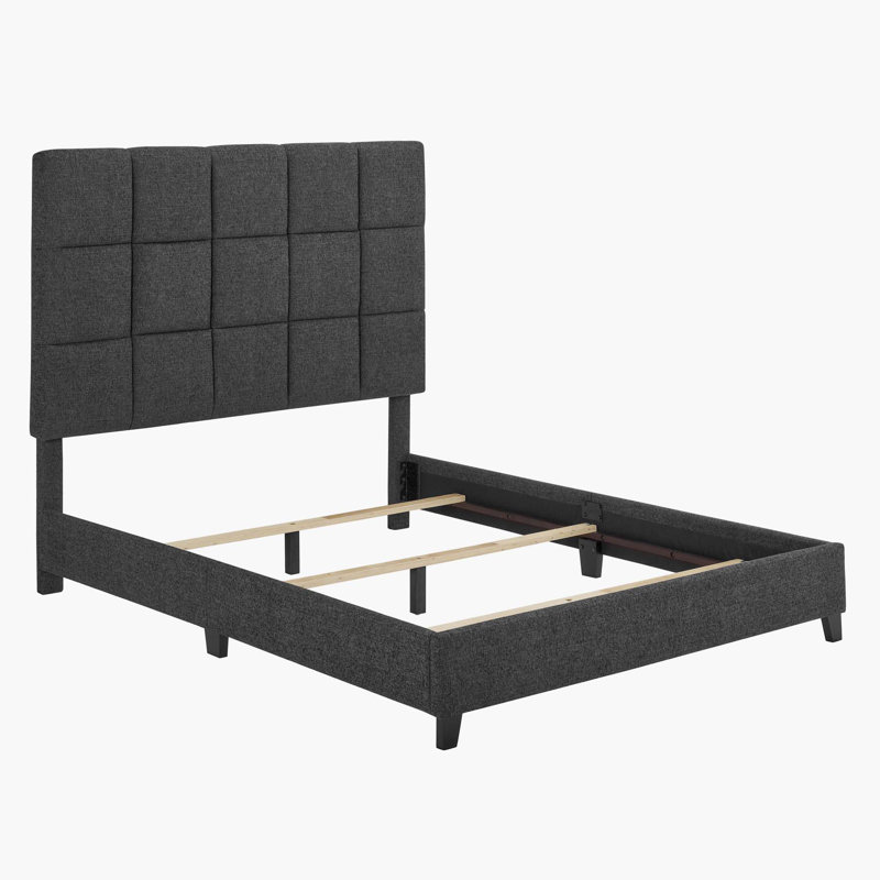 Ashiqu Squares Upholstered Platform Bed, Gray, Queen