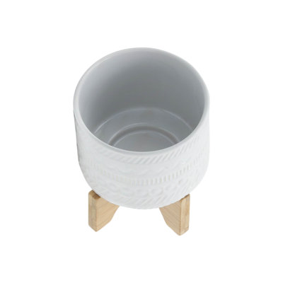 POT DE FLEURS 5 "AVEC SUPPORT EN BOIS, BLANC