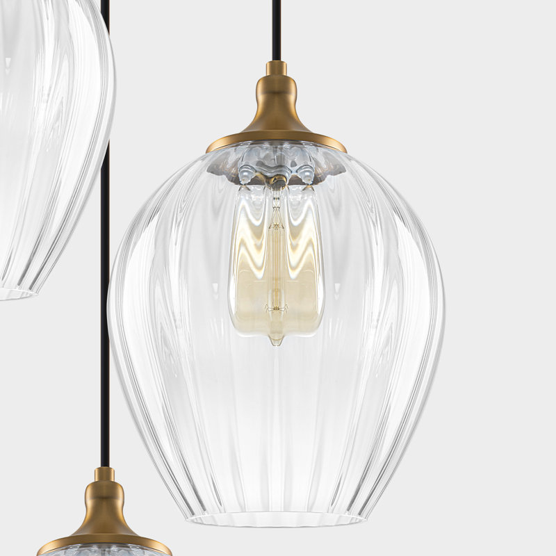 Suspension à 3 lumières en laiton mat avec abat-jour en verre cristal côtelé en forme de larme, luminaire moderne et réglable pour salle à manger