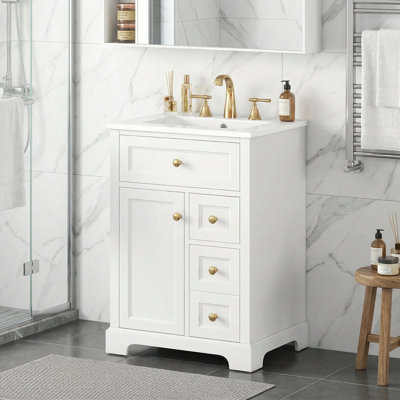 24" Modern Freestanding Bathroom Vanity with Sink, 3 Soft-Close Drawers, Space-saving Design for Small Baths - Easy Assembly