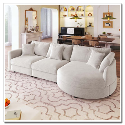 Canapé modulaire en tissu chenille 3 pièces 105 po avec méridienne incurvée et 3 coussins décoratifs 105 po