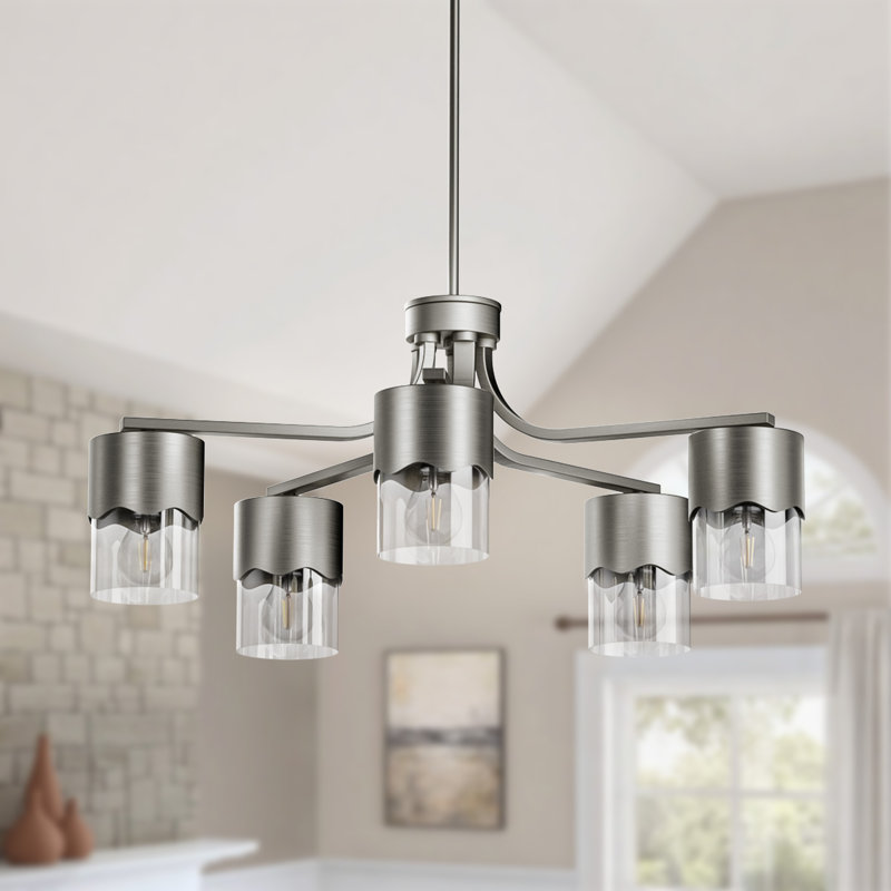 Kailyn 5-light 28"W Nickel Modern/traditional Spider Chandelier With Clear Glass Shades For Dining Room Or Kitchen
