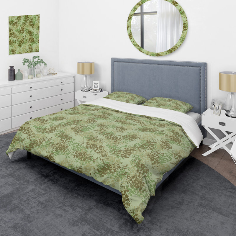 Motif camouflage vert II - ensemble de housse de couette abstrait - microfibre de polyester