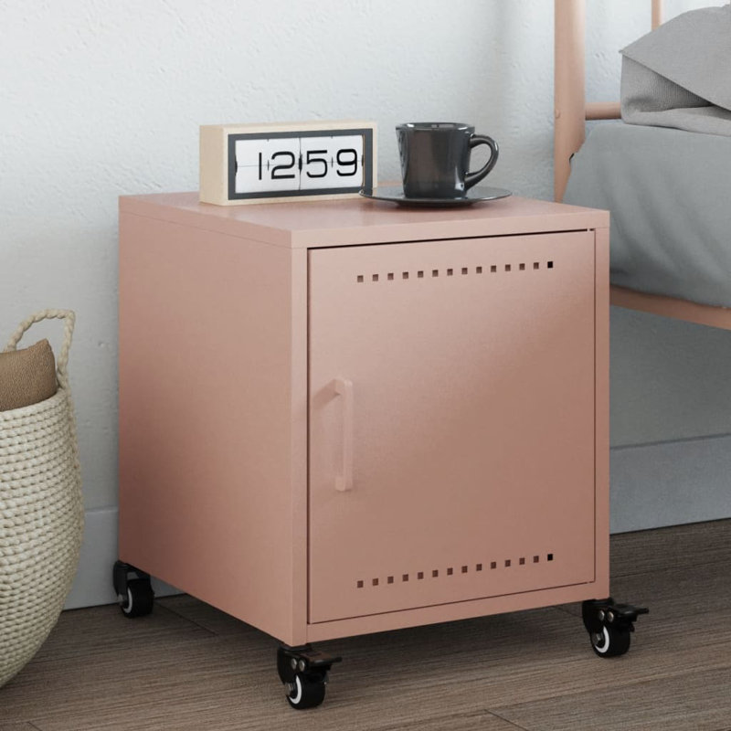 Preslei 36cm W Steel Bedside Table, Pink, Individual