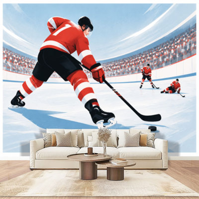 Hockey poster Ice hockey player athlete sport Sports Wall Mural Peel and Stick Wallpaper Modern Self Adhesive Wall Decor for Man Boys Bedroom Living Room 100" L x 144" W