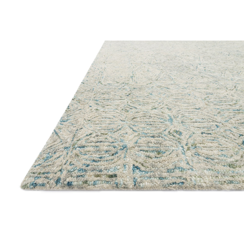 Tapis turquoise / beige en laine touffeté à la main Maximillian, Rectangle 11 pi 6 po x 15 pi