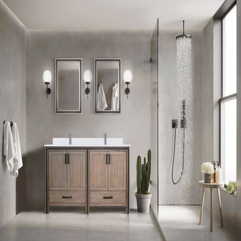 Meuble-lavabo double l 60 po x P 22 po, comptoir en quartz blanc