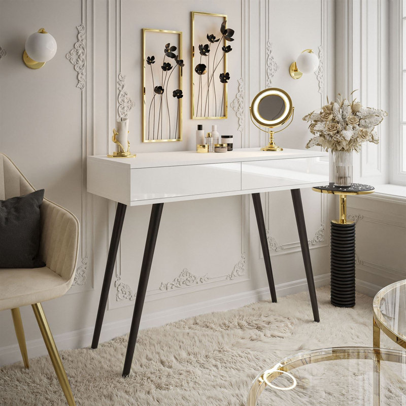 Huntland 100cm Gloss Top Console Table, Black, White