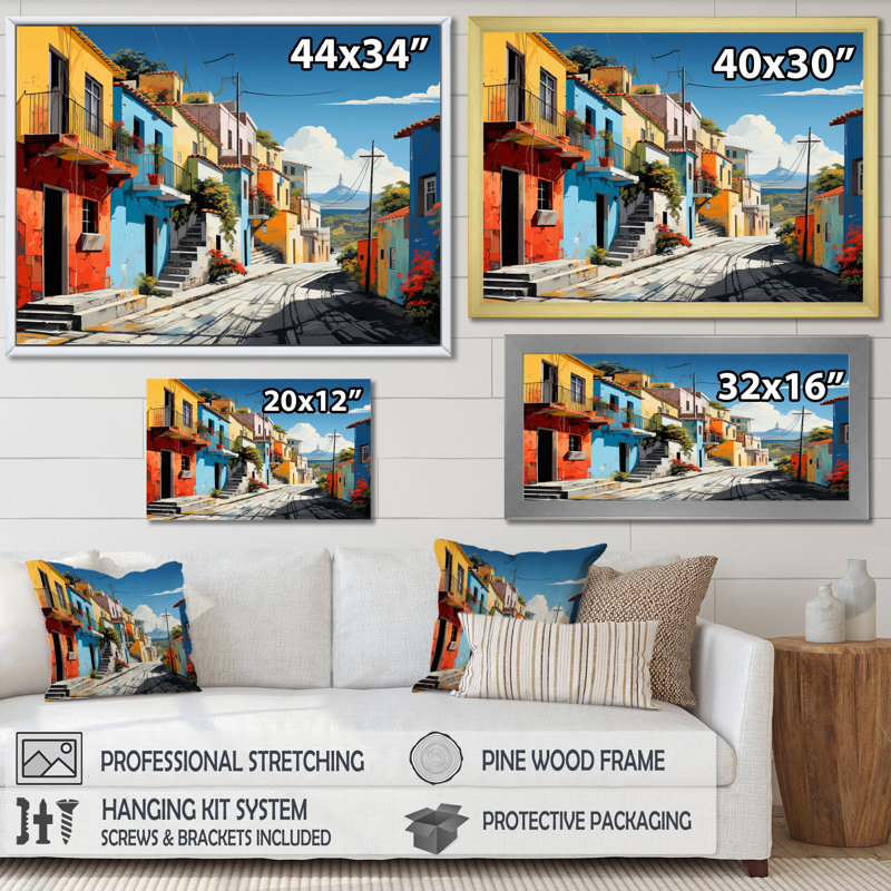 «City Athens Popart I», reproduction sur toile, H 30 po x l 40 po x P 1,5 po, Cadre flottant doré