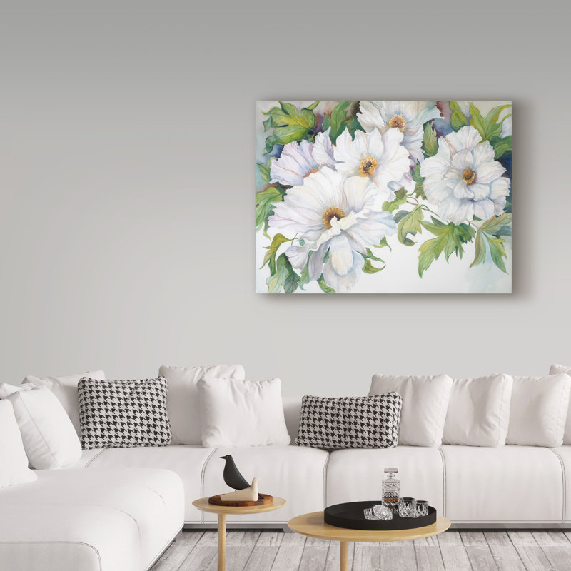 White Peonies Floral Canvas Art by Joanne Porter