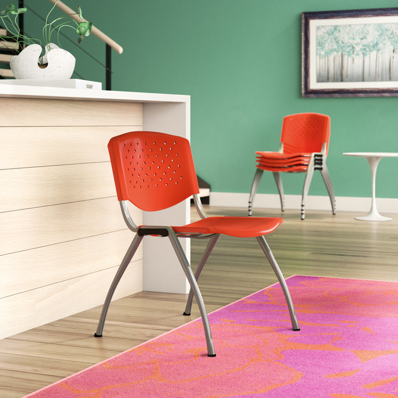 Chaises de vestibule empilables en plastique avec dossiers perforés Oliverson, Orange, 1