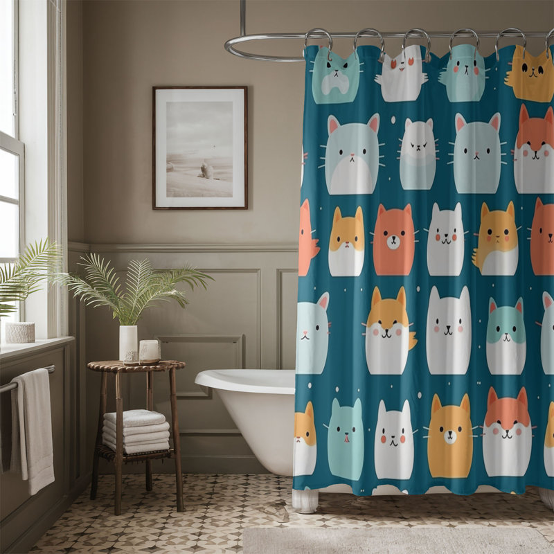 Rideau de douche standard 1 pièce Kawaii, H 74 po x l 71 po
