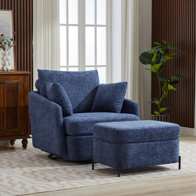 Chaise pivotante rembourrée avec repose-pieds avec rangement