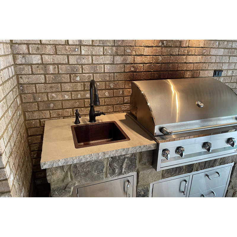 16" Square Hammered Copper Bar/Prep Sink w/ 3.5" Drain Opening