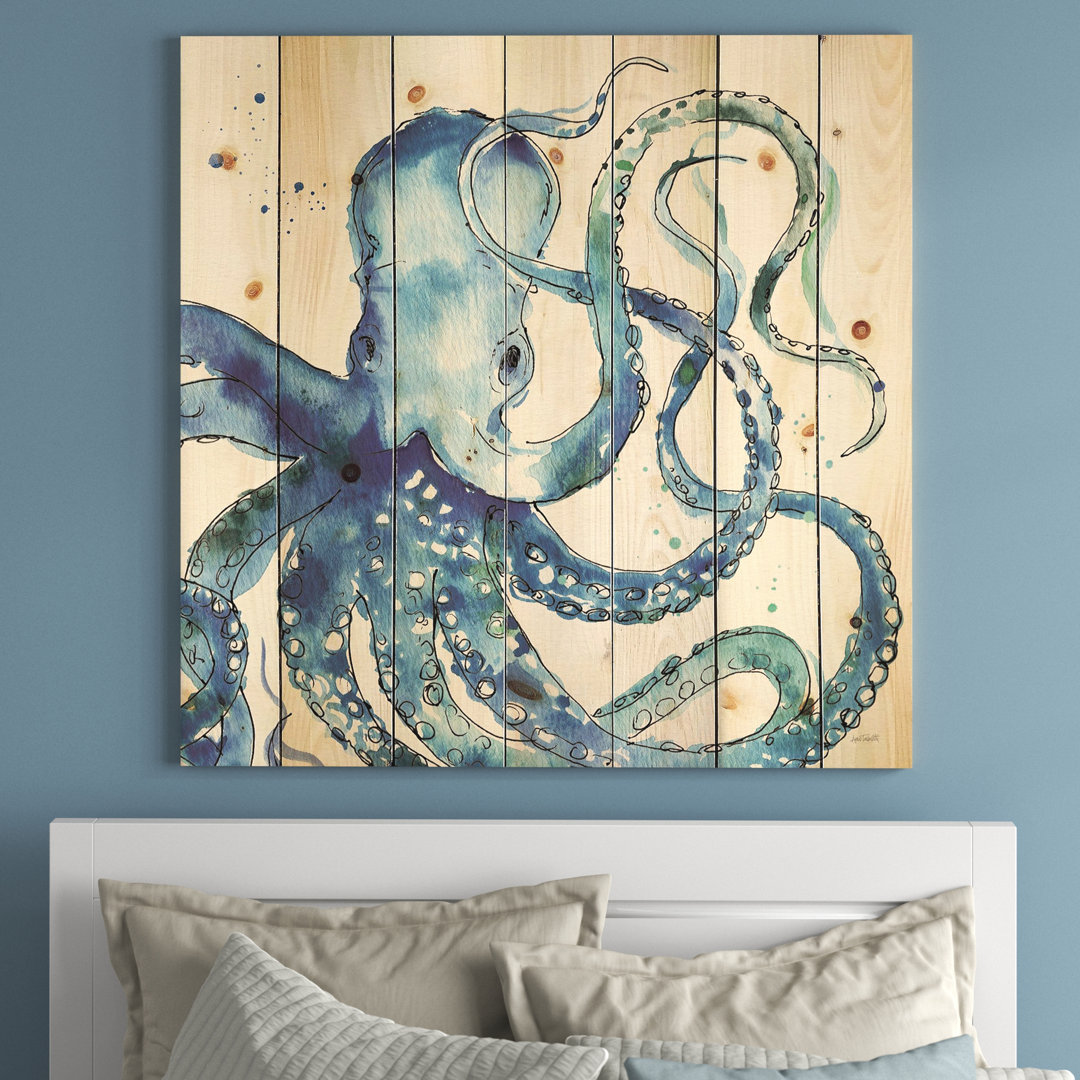 Blue Deep Sea VIII - Coastal Print on Natural Pine Wood The Twillery Co.® 