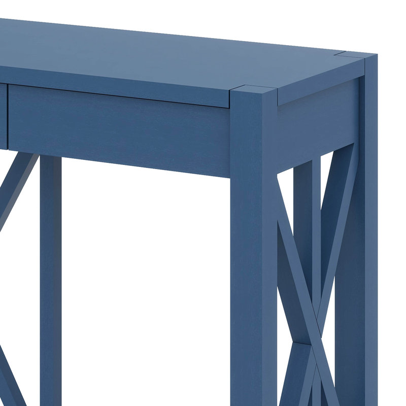 60'' Acacia Veneer Console Table With 4 Drawers, X-Design Entryway Table With Open Bottom Storage, Solid Acacia Legs