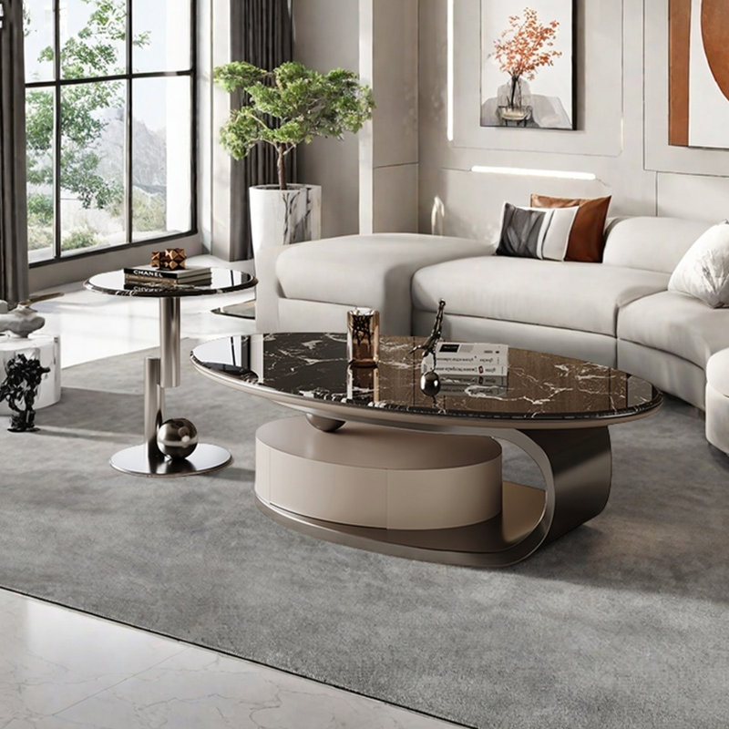 Table basse Super Crystal Stone, Noir / blanc, H 16,5 po x L 47,2 po x l 27,6 po