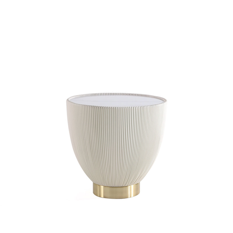 Table de bout en acier inoxydable avec plateau en pierre frittée Anderson, Crème, crème