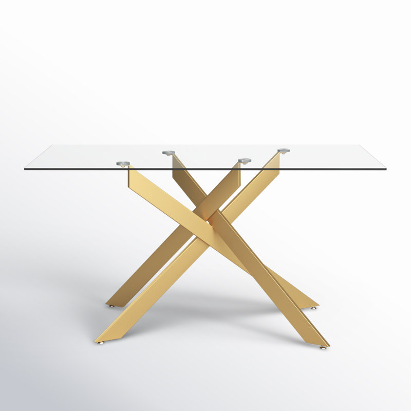 Tewksbury Glass Top Metal Base Dining Table, Gold, Clear