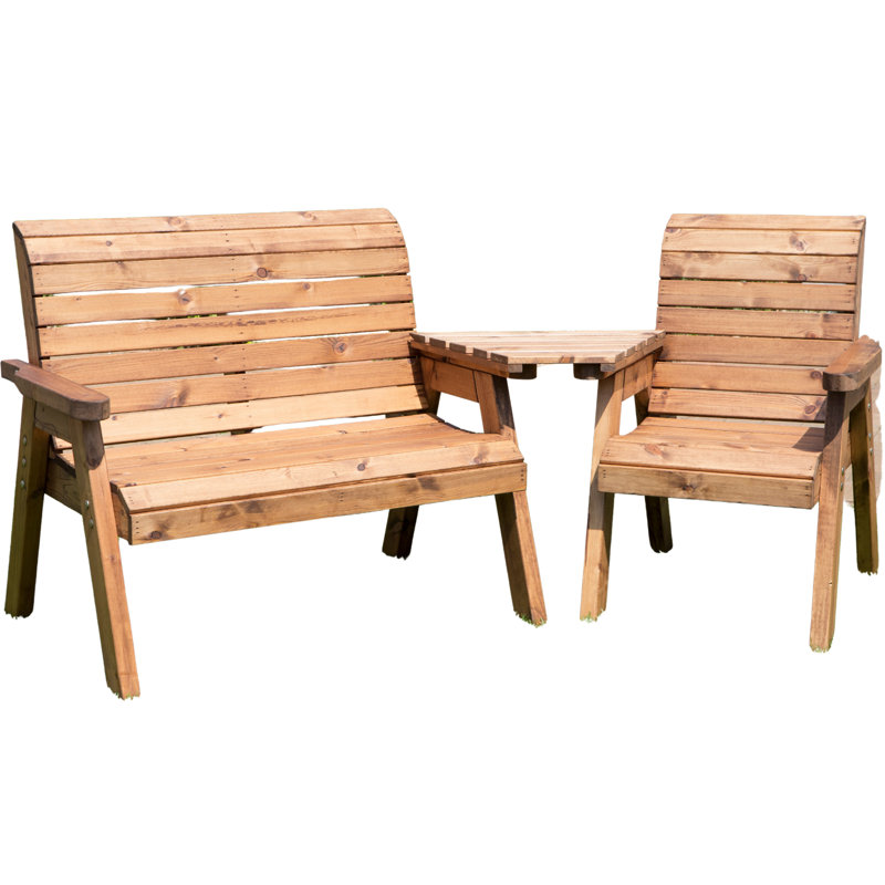 Cennet Hand Made 3 Seater Chunky Rustic Wooden Garden Furniture Set with Angled tray